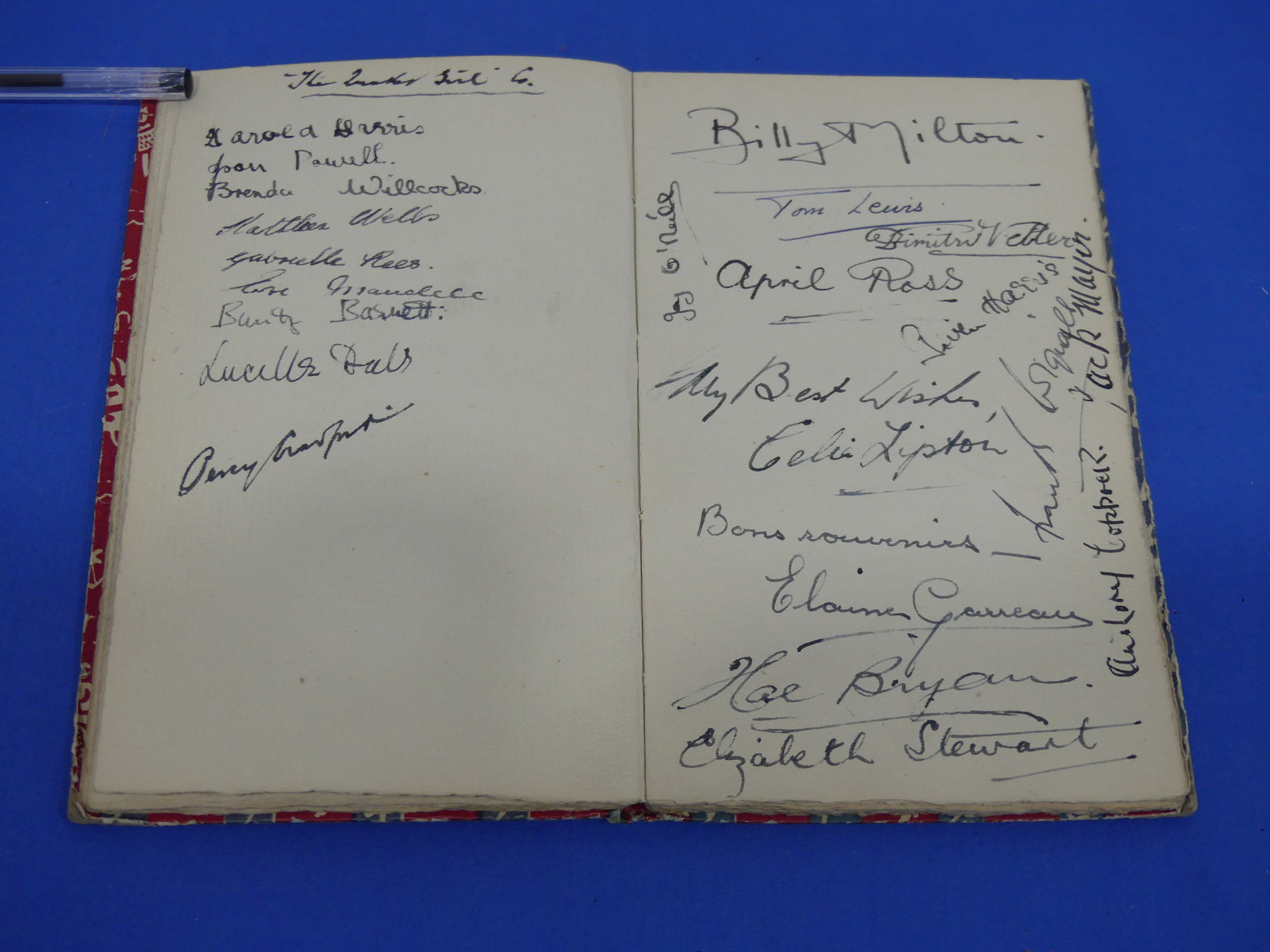 A 1940's theatrical and music hall Autograph Book, including Beryl Reid, Lucielle Ball (?), A