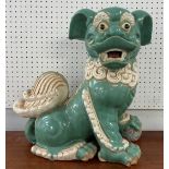 A large vintage Chinese green glazed Foo Dog, of large size, 17in (43cm) wide x 10in (25cm) deep x