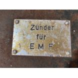 A German WW1 period metal ammunition box, thought to be for hand-grenades, labelled ZUNDER FUR EMF