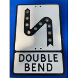 An original Pre-Worboys pressed aluminuim Roadsign 'Double Bend', with 'fruit gum' reflectors