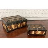 A large porcupine Quill Box, the hinged lid enclosing ebony and ivory inlay of an elephant,