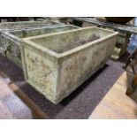 Garden statuary: a reconstituted stone rectangular trough, 36½in long x 12½in wide x 12½in high,