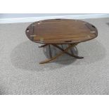 A Victorian mahogany Butlers Tray, the folding sides, pierced with kidney shaped apertures, together