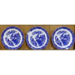 A set of six Royal Worcester blue and white Willow pattern Plates, the transfer printed pattern with