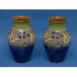 A pair of Doulton Lambeth stoneware Vases, with green and blue salt glaze and tubeline decoration of
