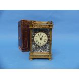 A 19th century French gilt-brass and enamel Carriage Clock, of five glass form, the front with