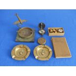 A quantity of Militaria and Trench Art, including military monoplane ashtray, pair brass ashtrays,