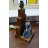 Queen Elizabeth I, a vintage decorative painted metal and oak mounted figural 'Gloriana' table lamp,