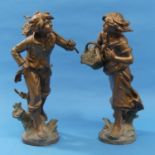 A pair of vintage Spelter Figures, depicting farm labourers, 15in (38cm) high, together with an