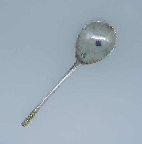 A James I West Country silver Lion Sejant Spoon, by William Bartlett (Exeter), makers mark and