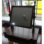A Georgian mahogany Toilet Mirror, the rectangular plate, on turned supports, 19in (48cm) wide x