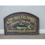 A decorative reproduction Pub Sign for 'The Anglers Arms', with moulded fish in relief, reading '