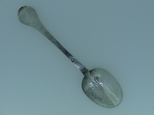 A William III West Country silver lace back Trefid Spoon, by John Murch, Plymouth, makers mark