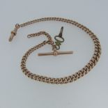 A 9ct rose gold graduated Watch Chain, each link individually marked, with T-bar and suspension