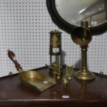 A mixed Quantity of Brass; including a Miners Lamp, other Lamp, Coal Shovel, a brass Vesta case