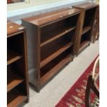 A near pair 20thC mahogany small upright Open Bookcases, with adjustable shelves, and incised