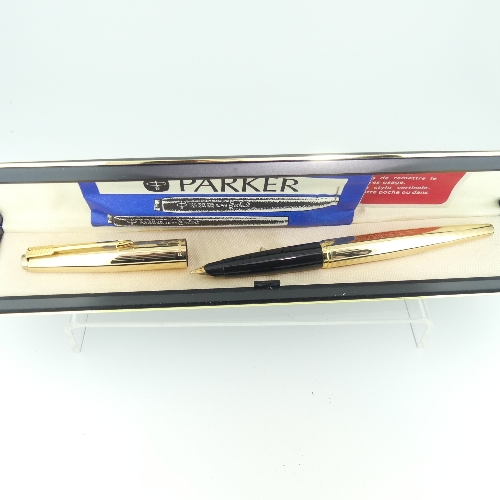 A vintage Parker gold plated Fountain Pen, with French instruction sheet, two cartridges and case, - Image 2 of 2