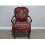 An early 20thC mahogany framed Side Chair, with tapestry work stuff over seat, on cabriole legs,