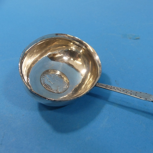 A George II silver Toddy Ladle, with twisted whalebone handle, the centre inset with a sixpence, - Image 3 of 7