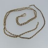A damaged 9ct rose gold Watch Chain Necklace, formed of oval links, with bolt ring and watch clip