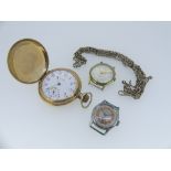 A Waltham gold-plated hunter Pocket Watch, with foliate engraved decoration, white enamel dial