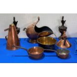 A small quantity of Copper and Brass, including Coal Scuttle, Kettles, Horn, etc (a lot)