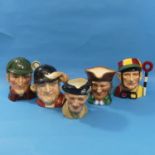 A small quantity of Royal Doulton Toby Jugs; comprising The Jockey, Monty, The Sleuth, Gone Away,