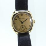 A 9ct gold Pierce gentleman's Wristwatch, with Swiss movement, the cushion-shaped case with circular