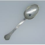 A William and Mary period West Country silver lace back Trefid Spoon, by John Murch, Plymouth,