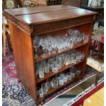 A pair of Victorian-style mahogany Open Bookcases, the blind fretwork decoration above shelving, 30