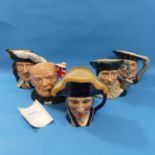 A small quantity of Royal Doulton Toby Jugs; comprising, Churchill (with certificate), Henry VIII,
