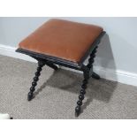 An early 20thC mahogany framed Stool, on H stretcher, 18in (46cm) wide x 21in (53cm) deep x 16in (