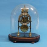 A good brass single fusee Skeleton Clock, the 3¼in (8.2cm) silvered chapter ring signed John Warren,