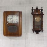 A French Art Deco walnut cased chiming Wall Clock, together with a small Vienna Regulator wall clock