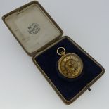 A pretty continental 18k gold open-face Fob Watch, with engraved case and gilt foliate dial and