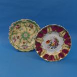 A late 19thC porcelain Cabinet Plate, possibly Rockingham, hand painted floral sprays and gilt,