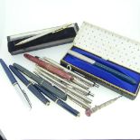 A Parker "51" fountain pen, boxed, together with twelve other pens including Parker Slimfold