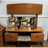 A retro G-Plan teak Dressing Table, with triptych mirror, 60in (153cm) wide x 20in (51cm) deep x