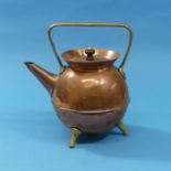 A Christopher Dresser for Benham and Froud copper Kettle, raised on brass feet, with incised mark to
