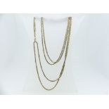A snake link chain Necklace, unmarked but tested as 14ct, with watch chain clip attached, approx