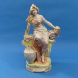 A Continental porcelain Figure of Historia, with stamped mark to base, 16in (41cm) high.