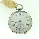 A continental silver open face Pocket Watch, marked "935", with white enamel dial, black Roman