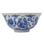 † A CHINESE BLUE AND WHITE 'IMMORTALS' BOWL.