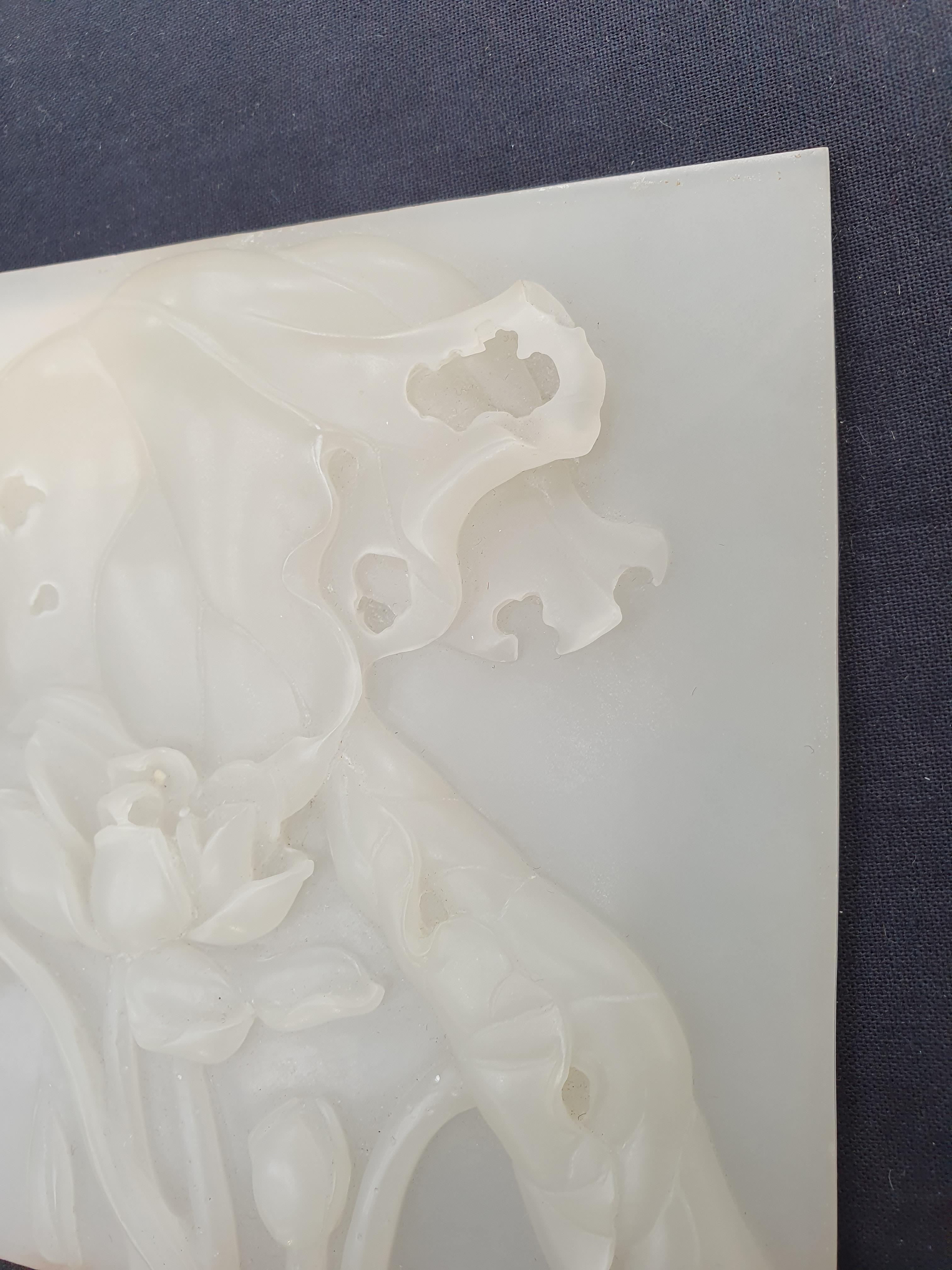 A CHINESE WHITE JADE SQUARE 'LOTUS' PLAQUE. - Image 3 of 8