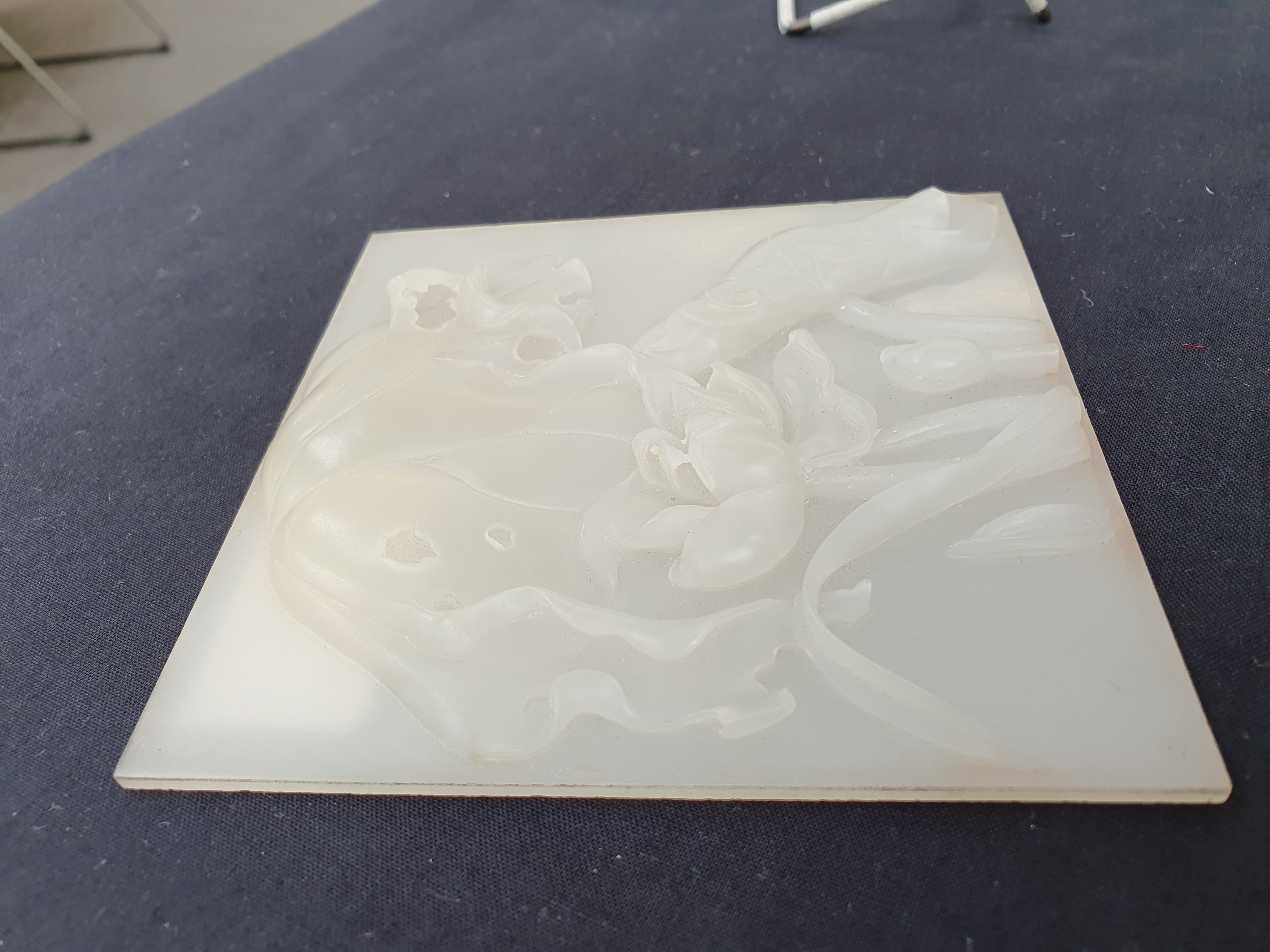 A CHINESE WHITE JADE SQUARE 'LOTUS' PLAQUE. - Image 4 of 8