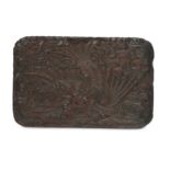 A CHINESE RECTANGULAR WOOD 'DRAGON FISH' TRAY.