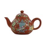 A CHINESE YIXING ZISHA ENAMELLED TEAPOT AND COVER.