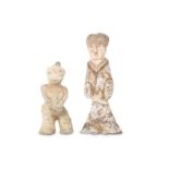 TWO CHINESE POTTERY FIGURES.