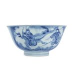 A CHINESE BLUE AND WHITE FIGURATIVE BOWL.