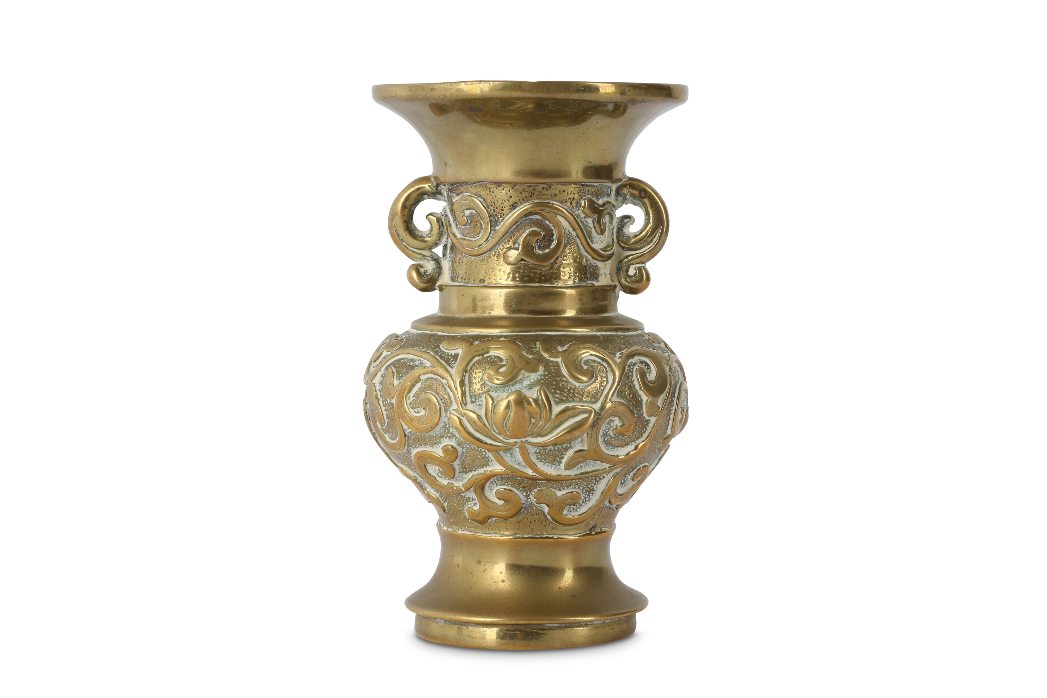 A SMALL CHINESE BRONZE 'LOTUS SCROLL' VASE.